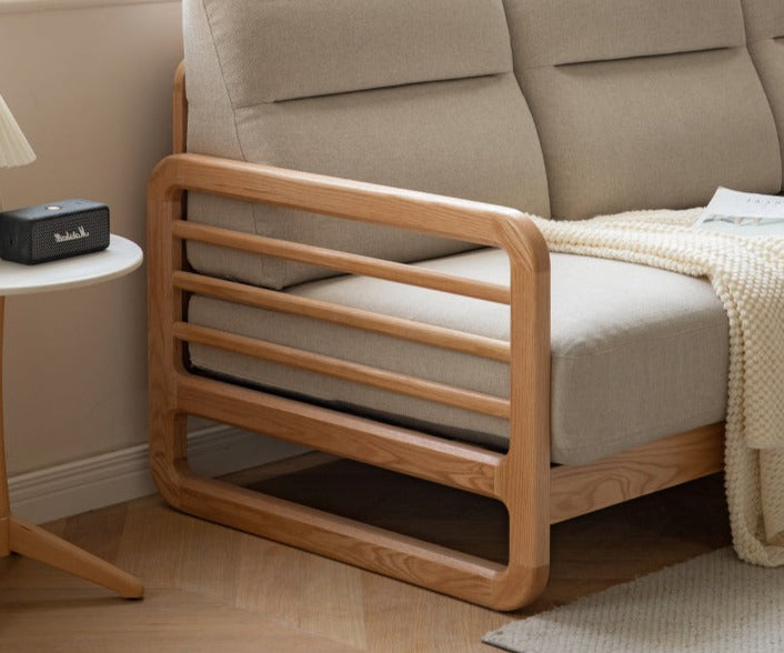 Oak Solid Wood Fabric Sofa.