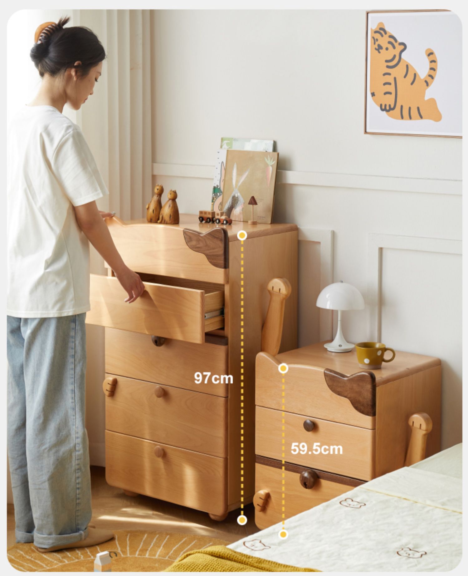 Beech Solid Wood  Kids Chest of Drawers -Type Toy Storage Cabinet