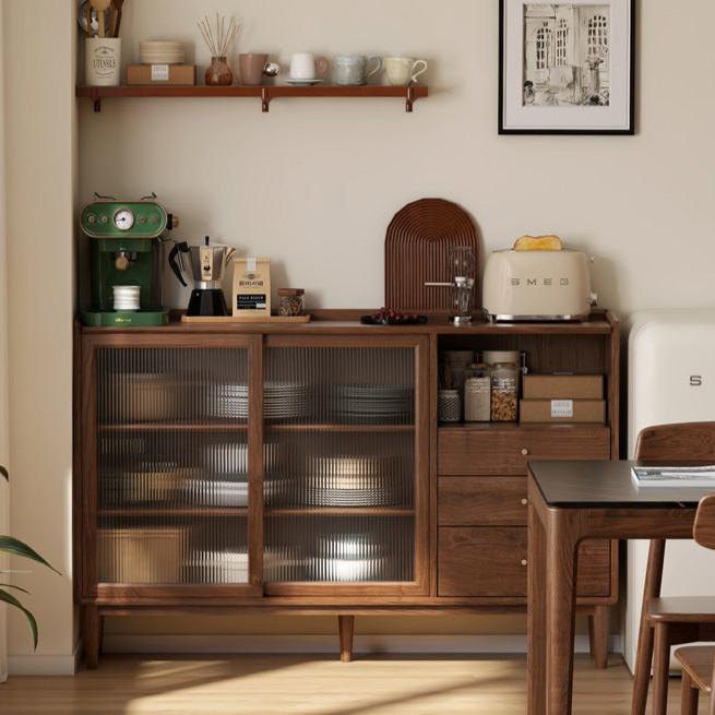 Black Walnut, Oak Solid Wood Glass Modern Simple Sideboard