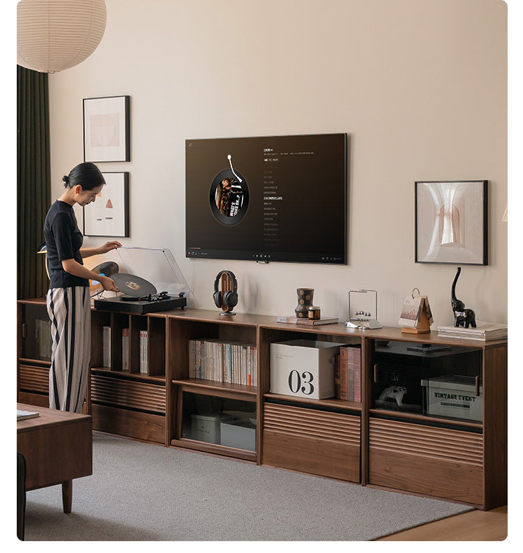 Sandalwood, Oak, Black Walnut, Ash Solid Wood Light Luxury Style Module Bookcase