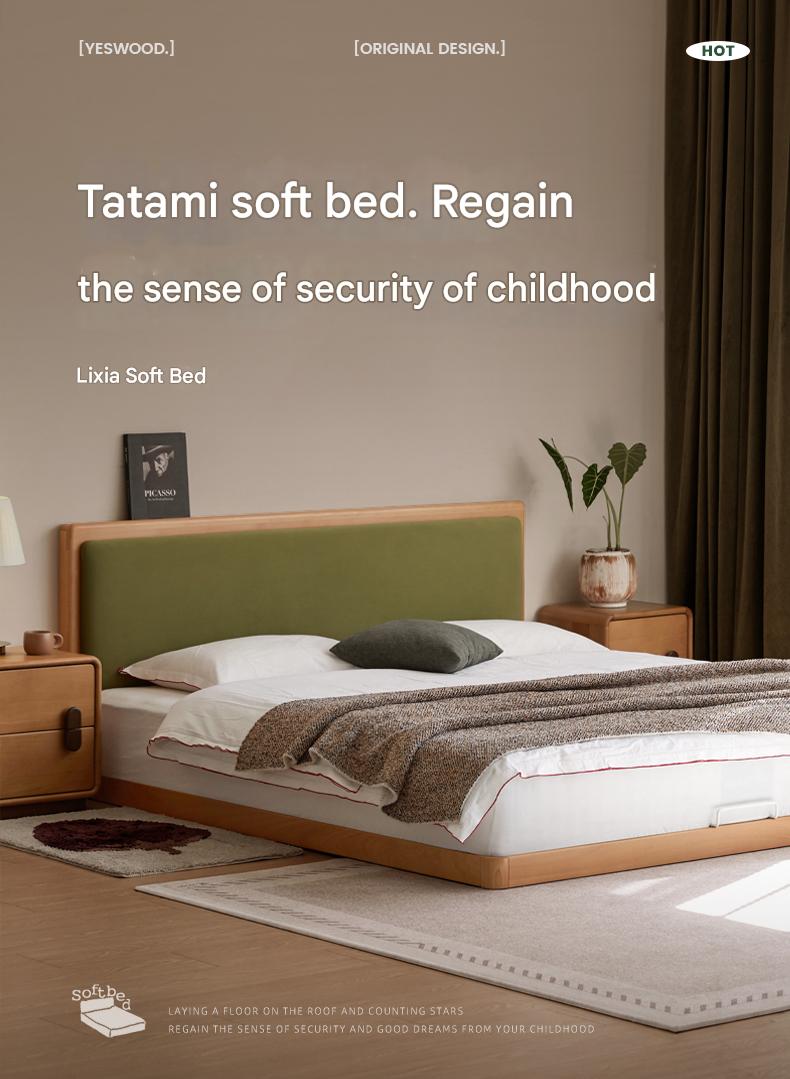 Beech Solid Wood Modern Simple Soft Leaning Platform Bed