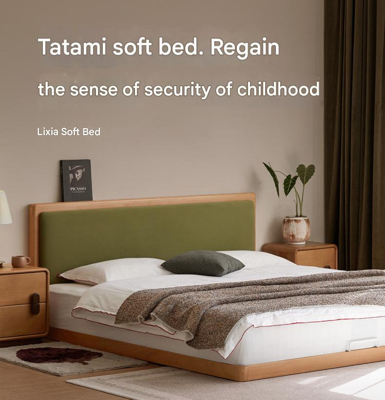 Beech Solid Wood Modern Simple Soft Leaning Platform Bed