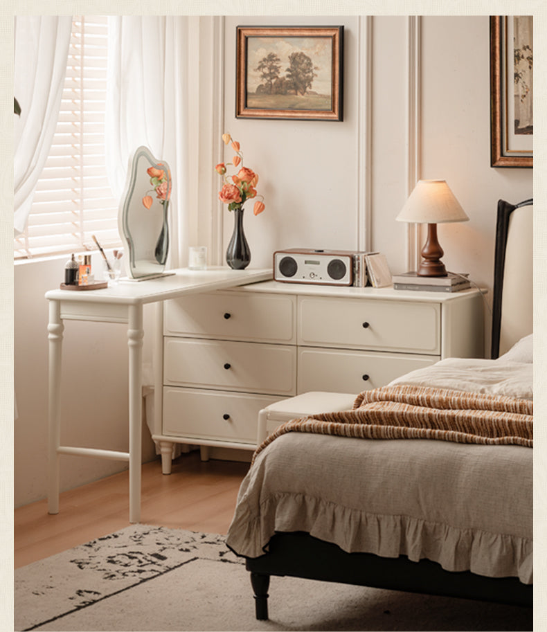 Solid Rubberwood French Retro Dressing Table