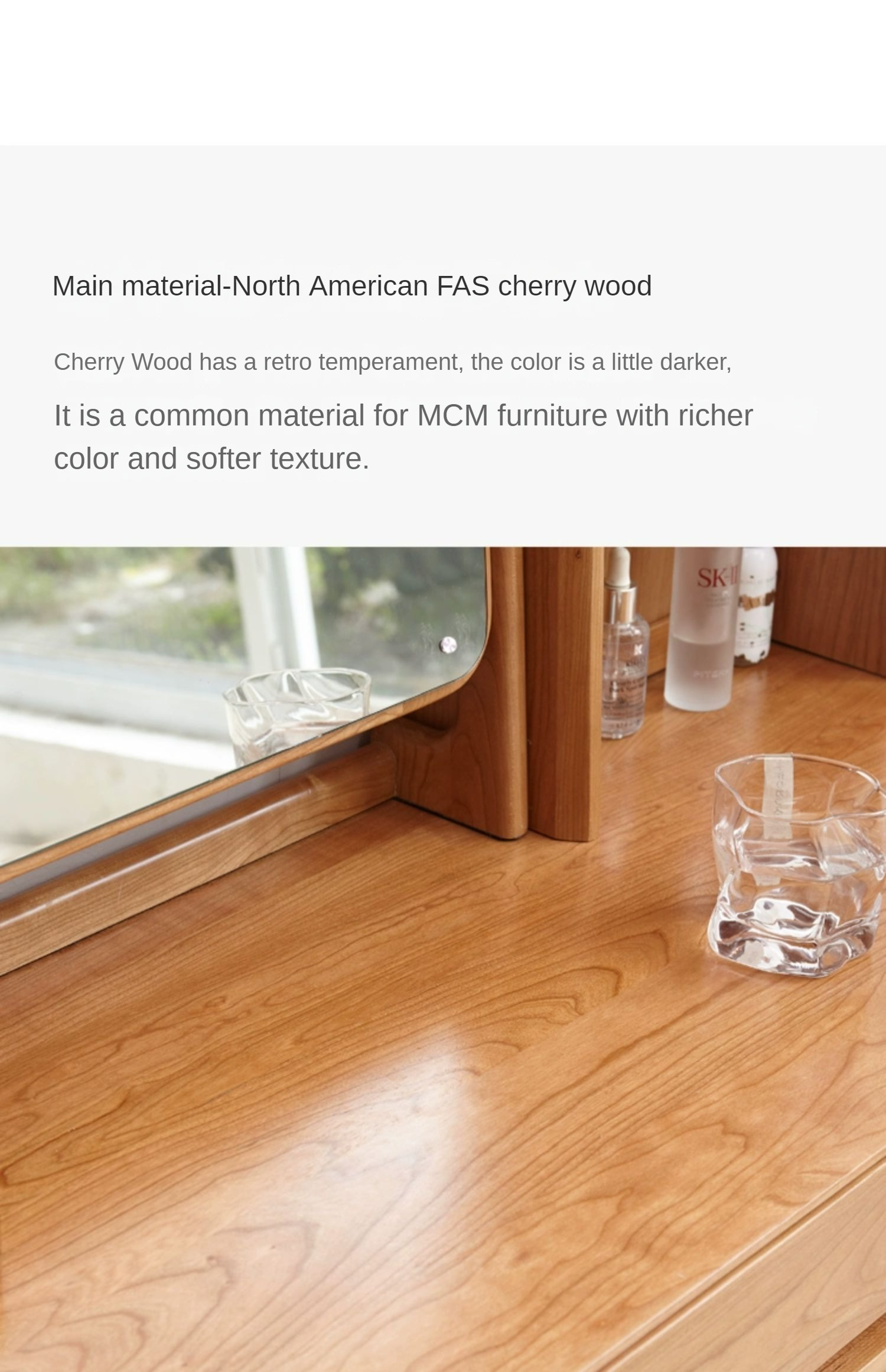 Cherry Solid Wood Vanity Table Nordic Makeup Mirror.