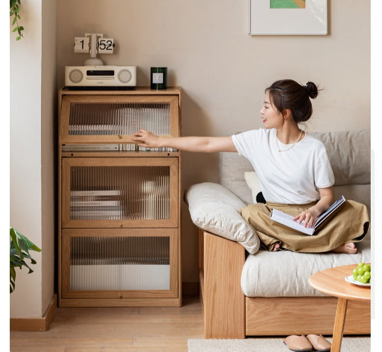 Oak Solid Wood Flip-Up Door Bookcase Combination Cabine