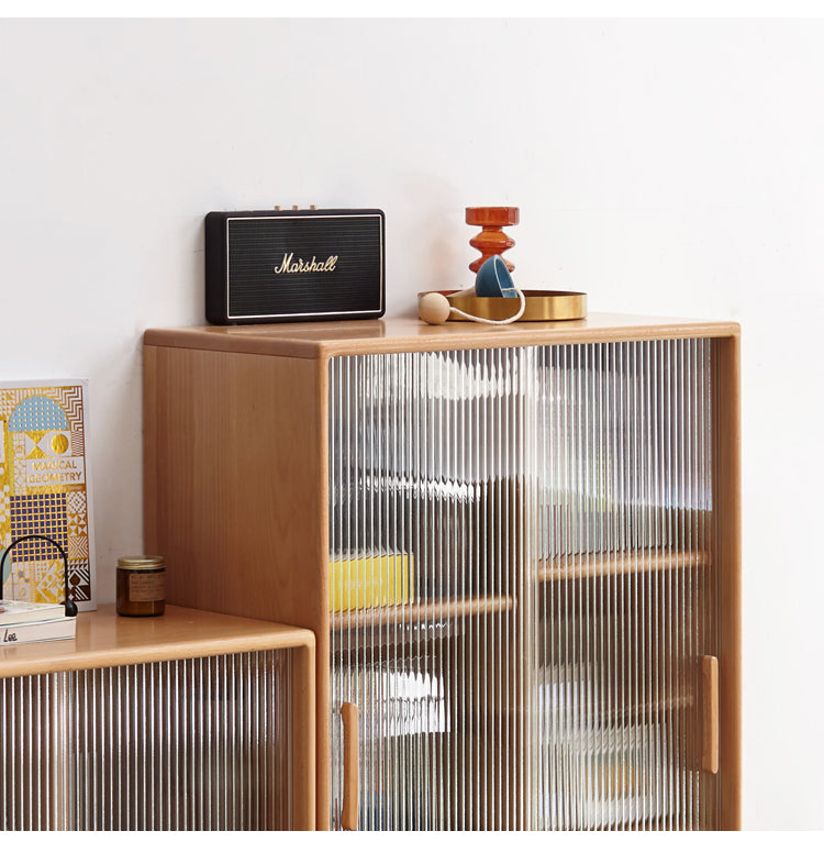 Beech Solid Wood Sliding Door Side Cabinet