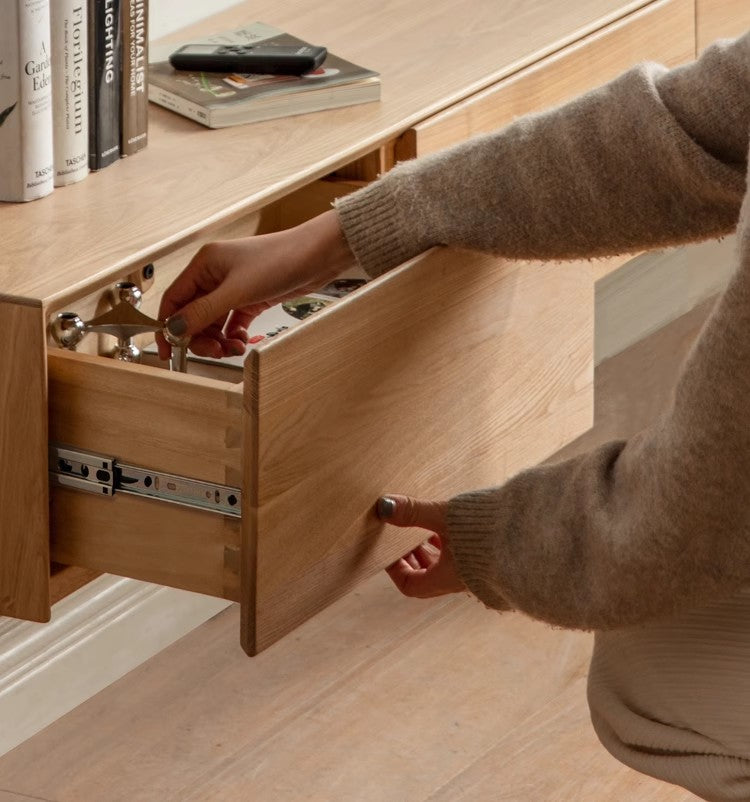 Oak, Tulipwood Solid Wood TV Cabinet with Light