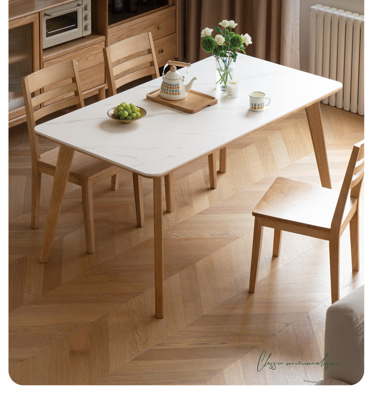 Ash Solid Wood Nordic Dining Table With Rock Slab Surface