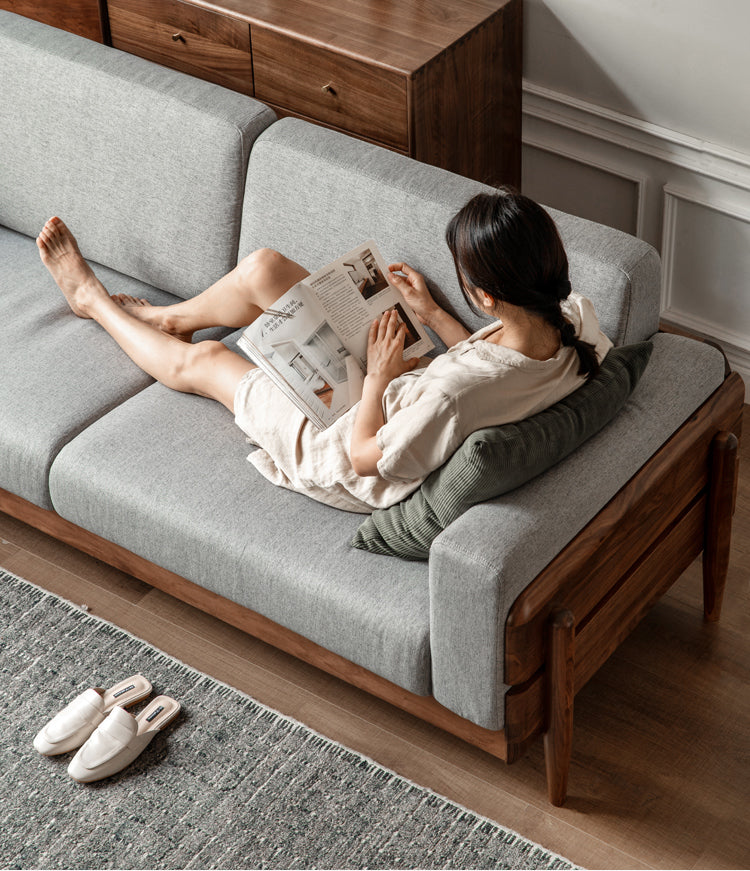 Black Walnut Solid Wood Fabric Sofa.