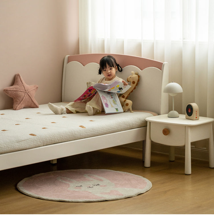 Rubber Solid Wood Cream Style Single Bed.