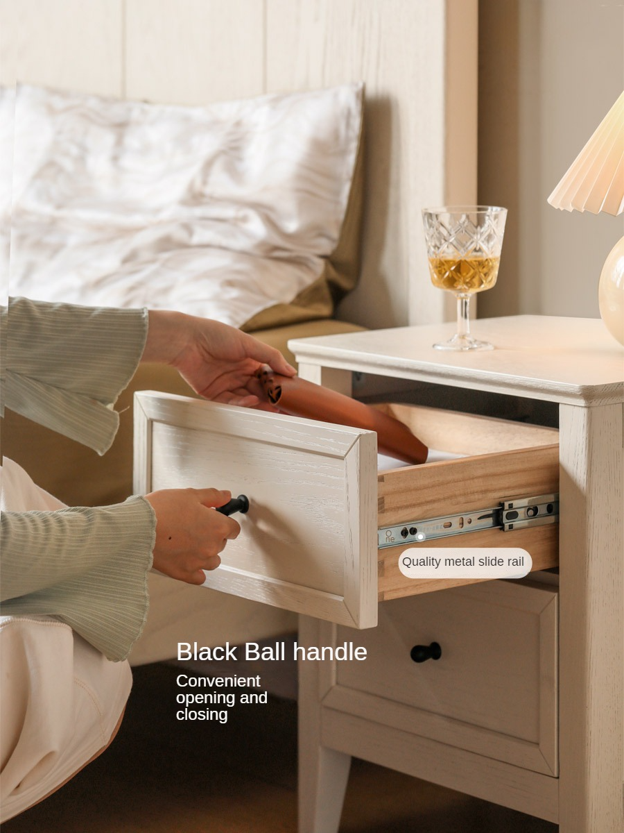 Oak Solid Wood Nightstand Cream American