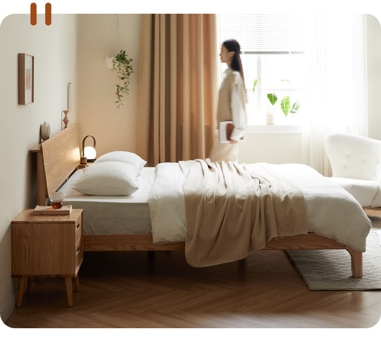 Oak Solid Wood,Rubber Wood Bed Modern Nordic