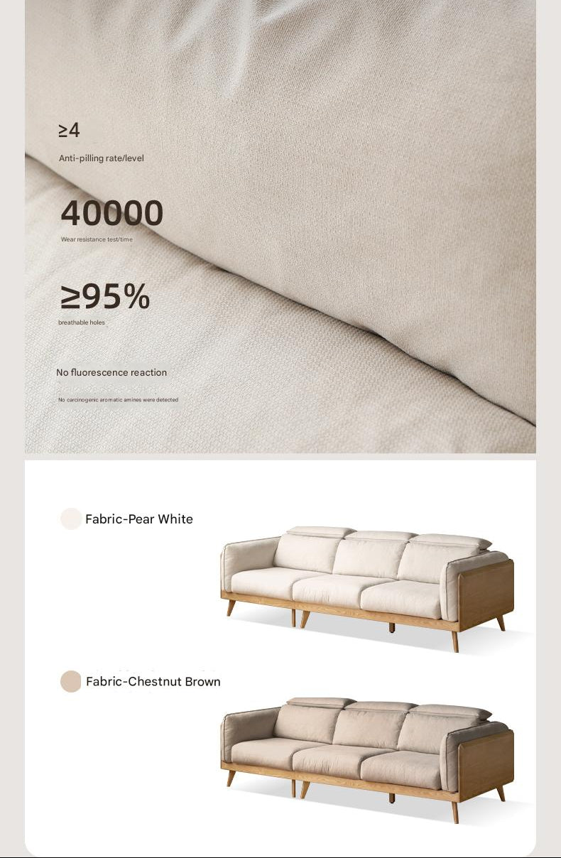 Ash Solid Wood Sofa Genuine leather, fabric High-Back Design
