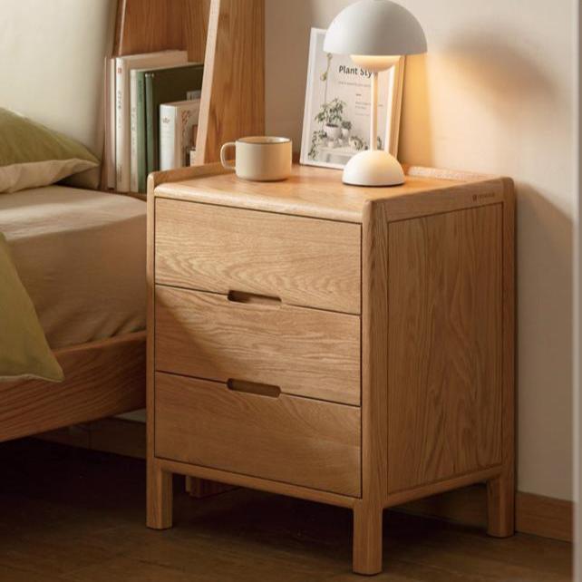 Oak Solid Wood, Solid Rubberwood Nordic Modern Nightstand.