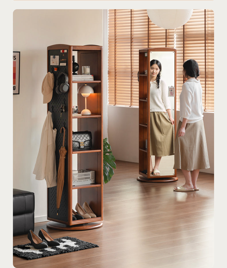 Poplar, Cherry Solid Wood Rotating Multi-Function Retro Mirror Bookshelf