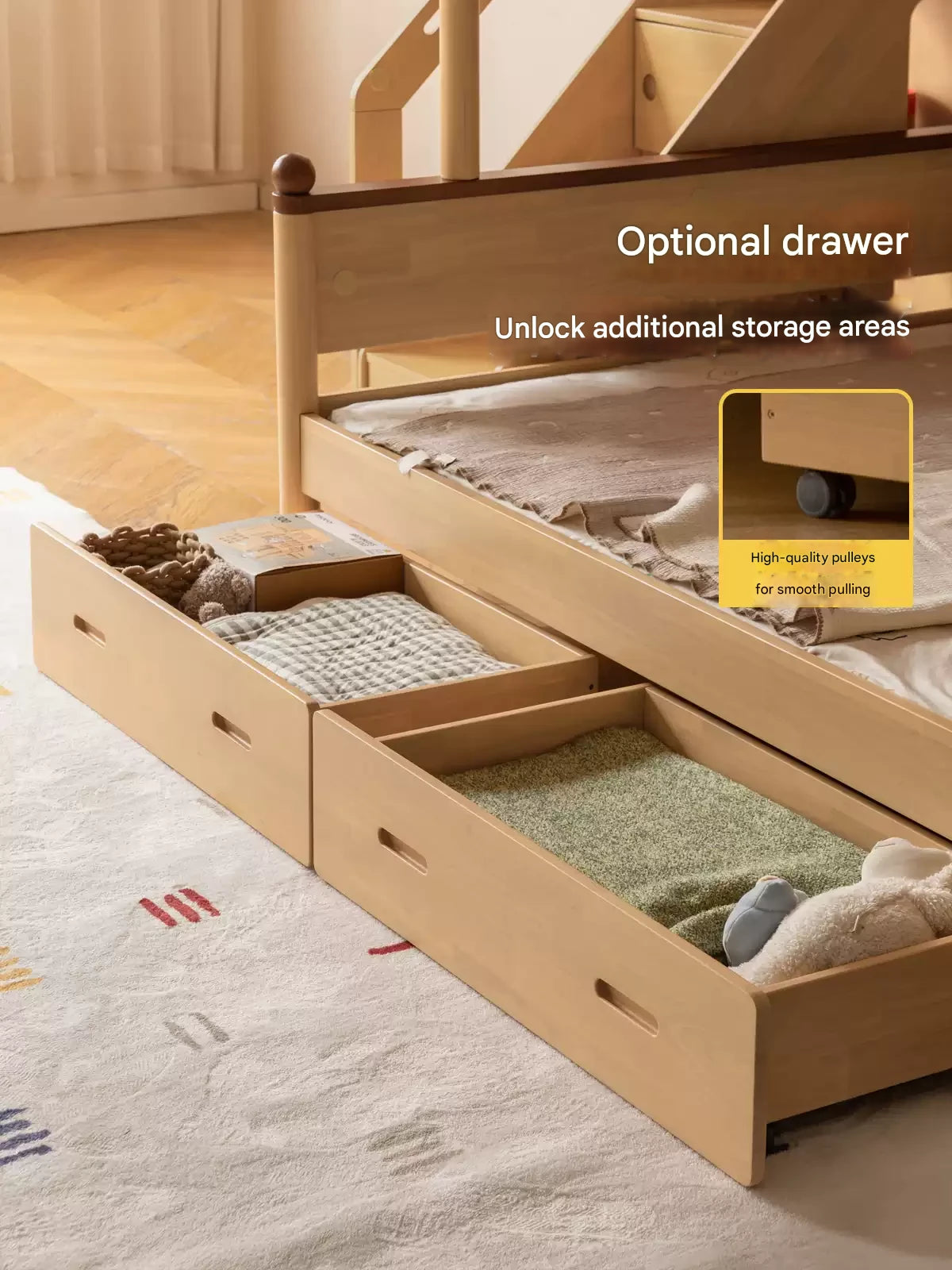 Rubber wood bunk bed.
