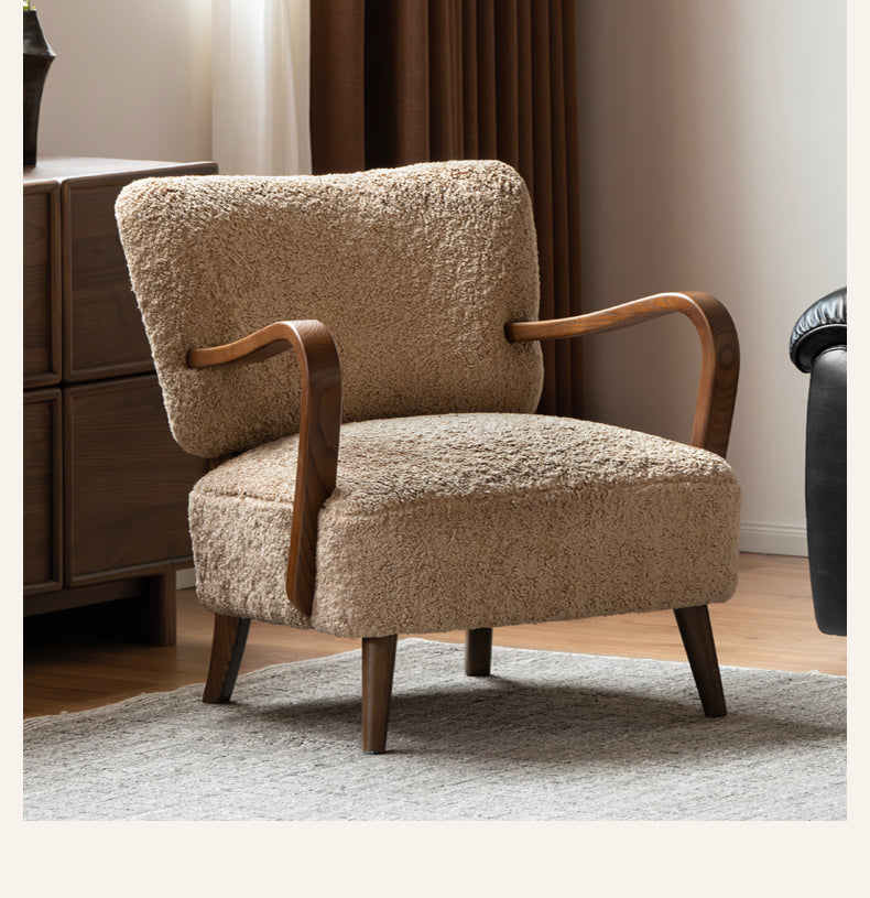 Ash Solid Wood French Retro Teddy Armchair
