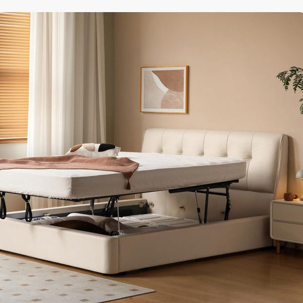 Leather Cream Soft Box Bed