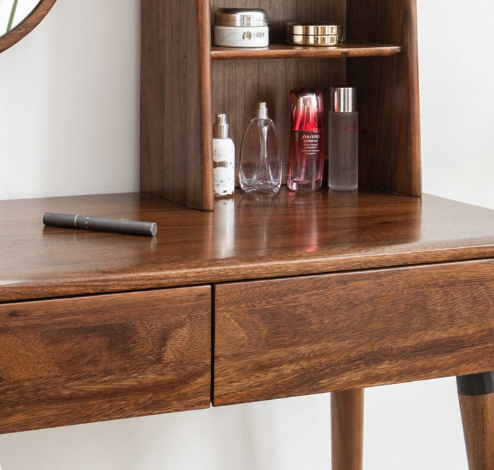 Black Walnut Solid Wood Mirror Dressing Table"