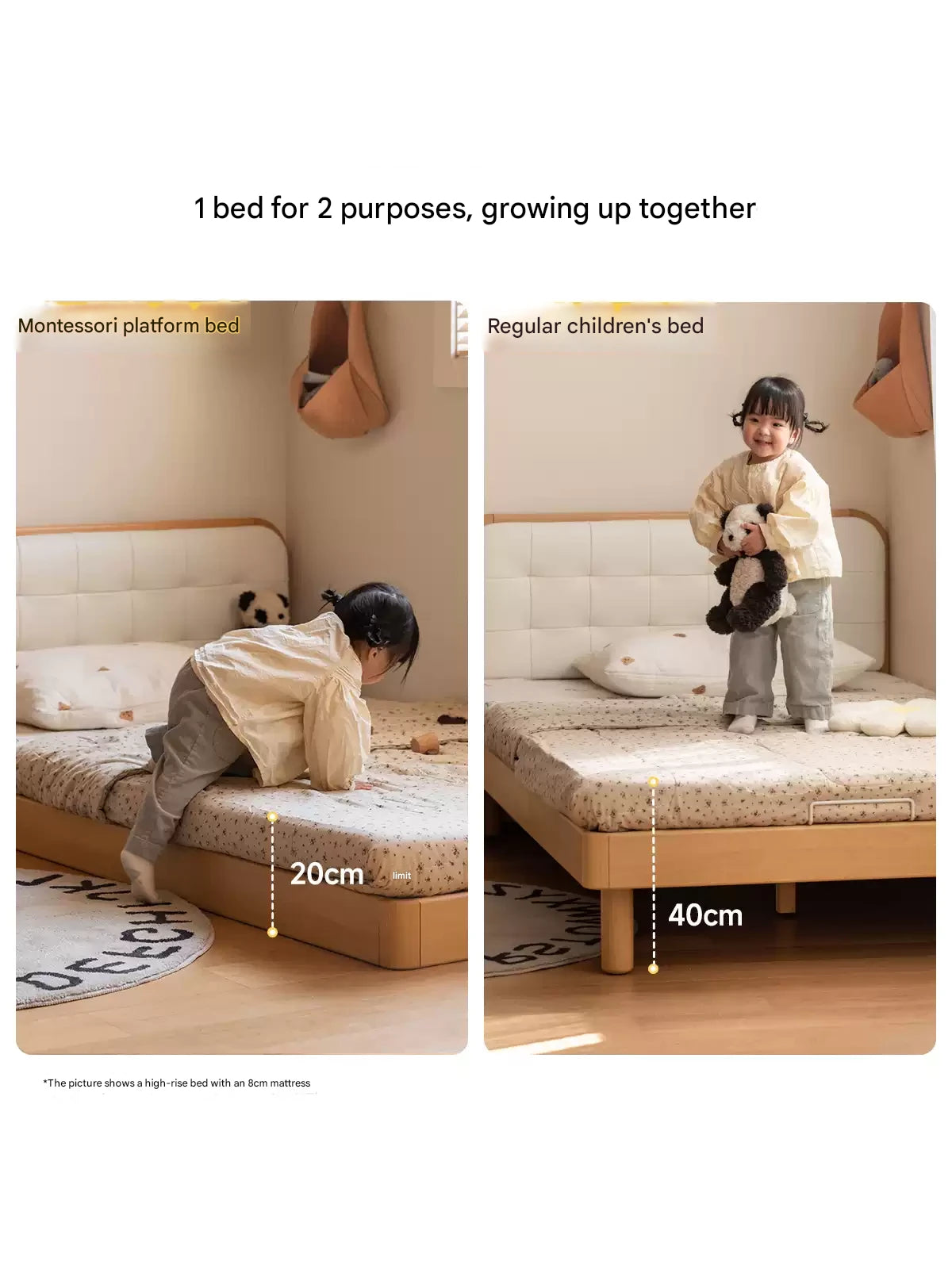 Rubberwood, Beech Solid Wood Children's Soft Bed