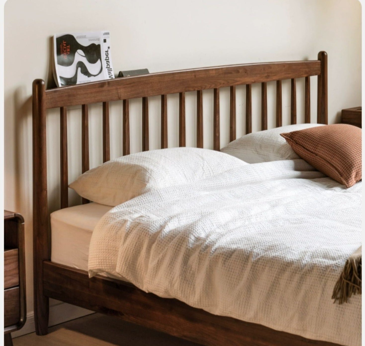 Black Walnut, Poplar Solid Wood Bed in Modern Casual Scandinavian Style