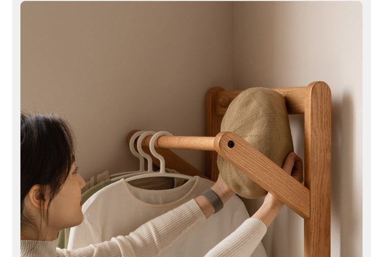 Oak, Birch Solid Wood Nordic Floor Storage Clothes Rack<