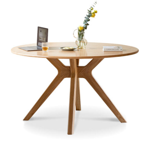 Oak Solid Wood Round Nordic Dining Table With Rock Slab Surface