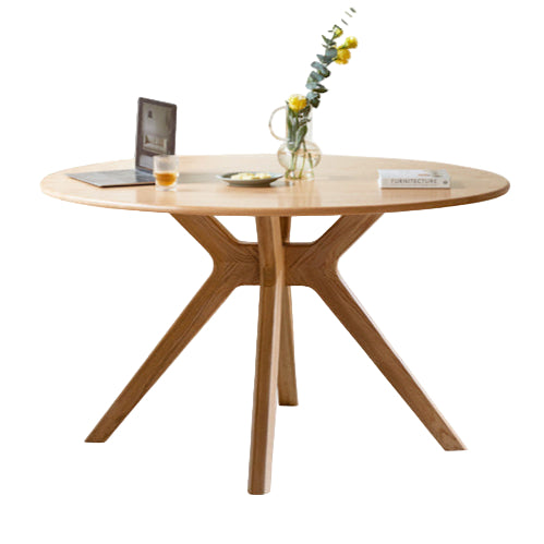 Oak Solid Wood Round Nordic Dining Table With Rock Slab Surface