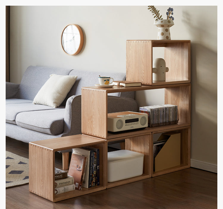 Black Walnut, Oak Solid Wood Small Combination Bookcase.