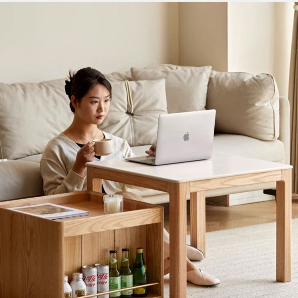 Black walnut, Oak, Beech Solid Wood Rock Plate Combination Coffee Table