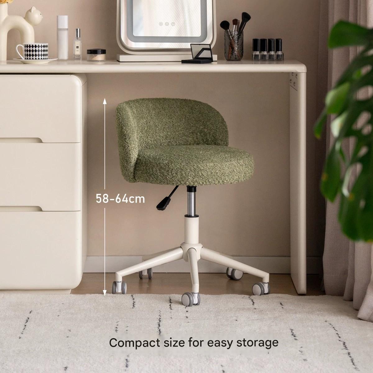 Eco-Leather, Imitation Sheepskin Adjustable Height Vanity Stool, Modern Minimalist Makeup Chair for Bedroom