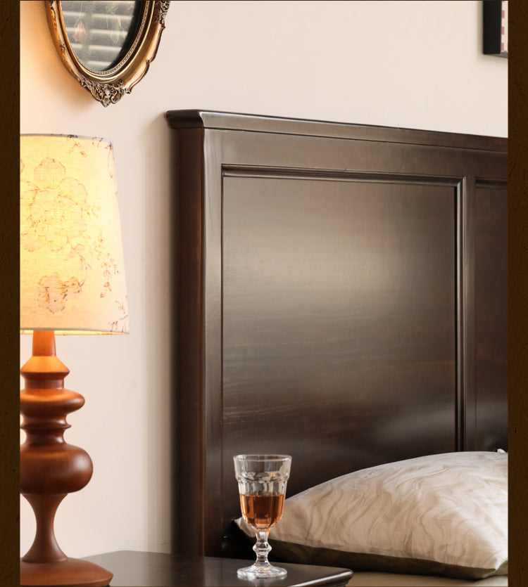 Poplar Solid Wood Bed Modern American Retro High Back Bed