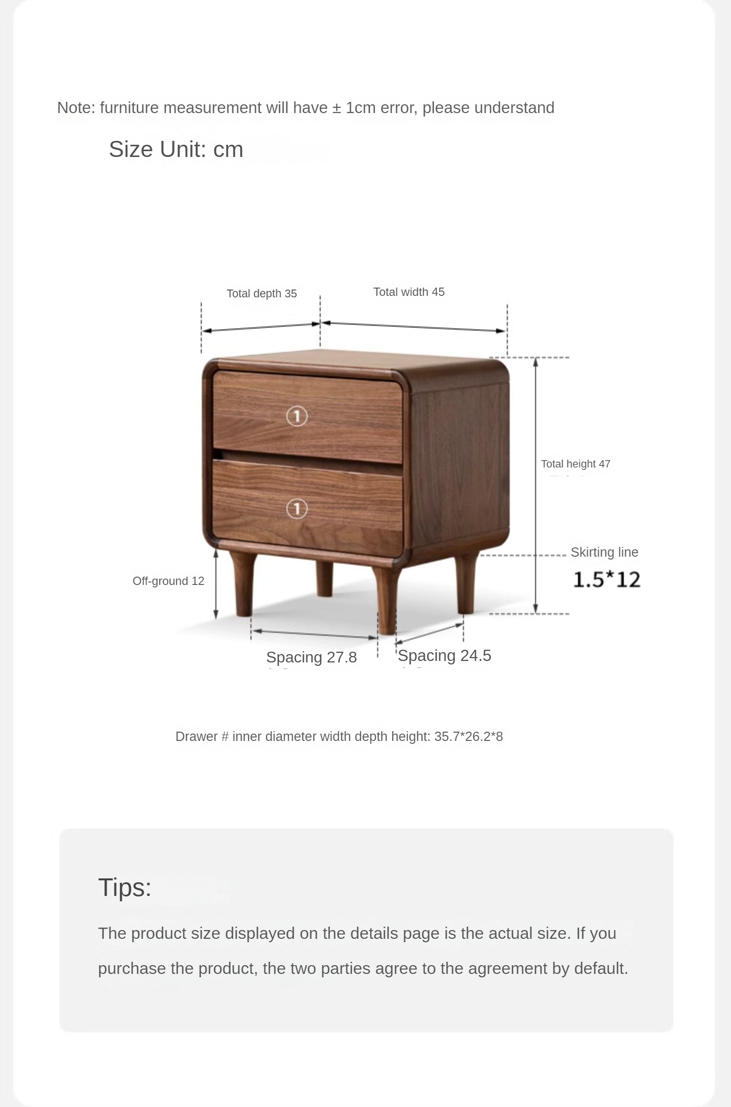 Black Walnut, Caluswood Solid Wood Minimalist Nightstand