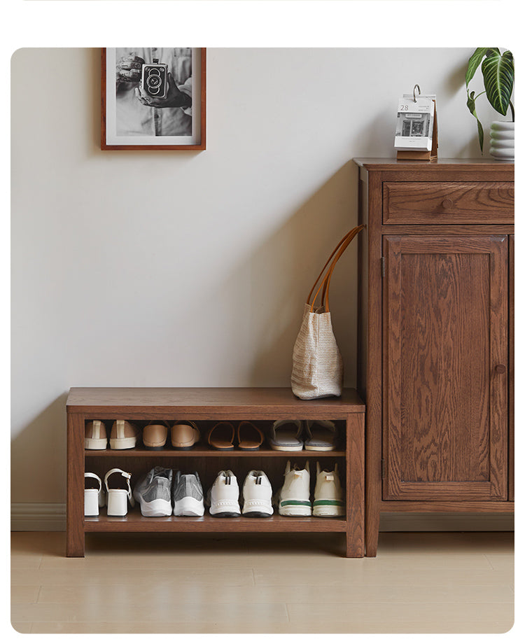 Oak Solid Wood Shoe Stool For Home Entrance