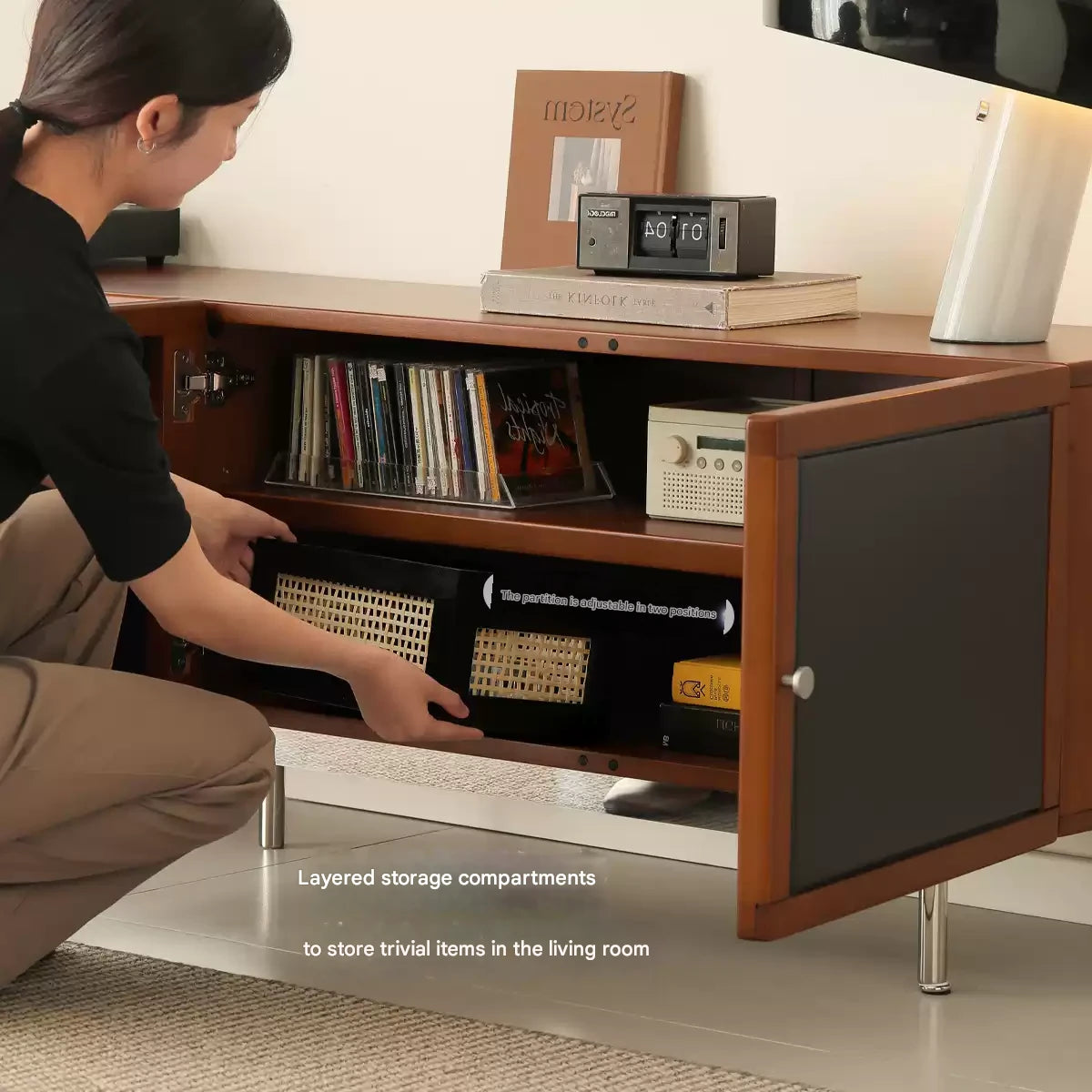 Poplar Solid Wood Bauhaus Storage Floor TV Cabinet