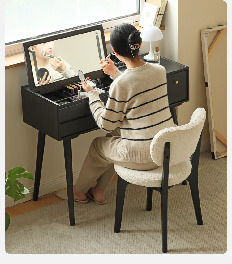 Oak Solid Wood Modern Velvet Soft Makeup Stool