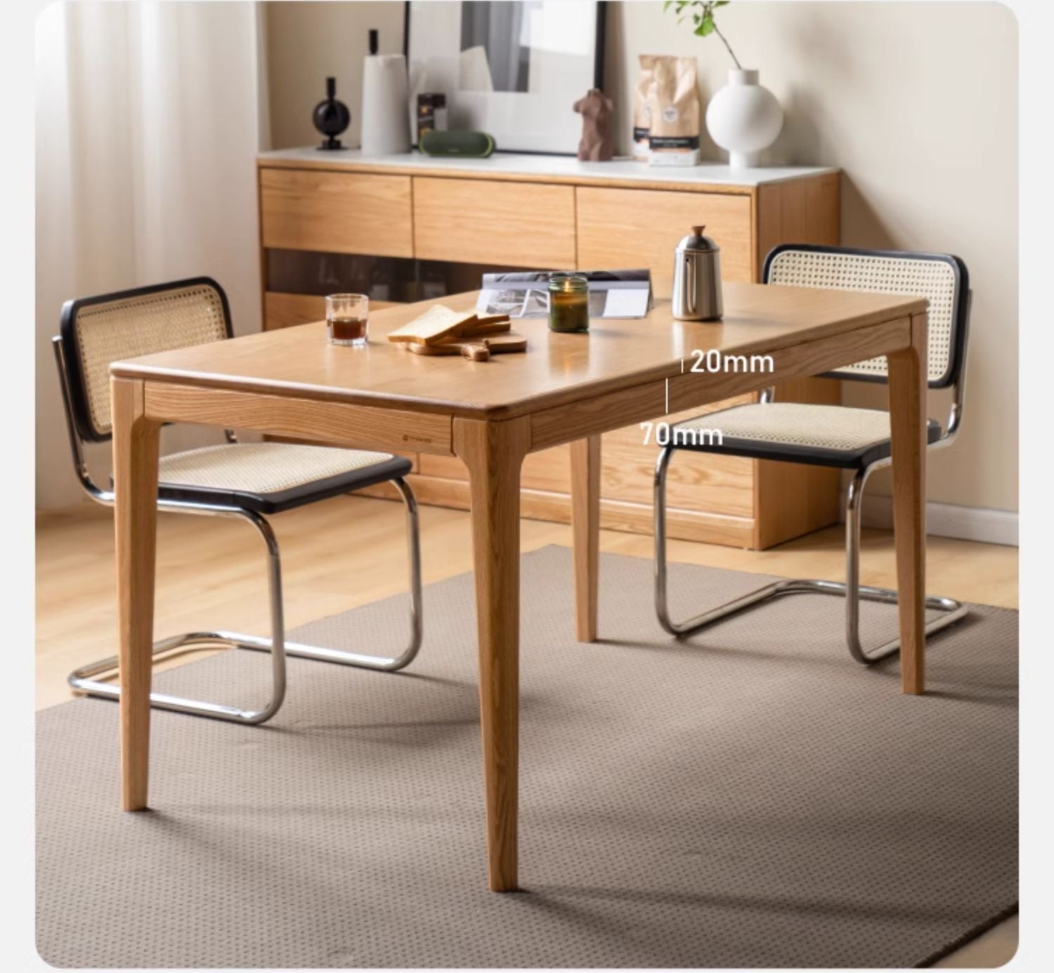 Oak, Ash Solid Wood Log Style Rectangular Dining Table