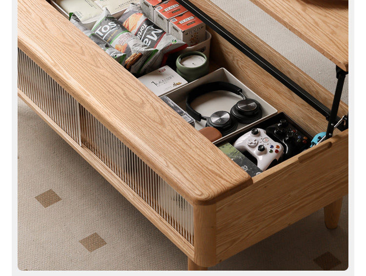Oak Solid Wood Modern Slate Lifting Coffee Table