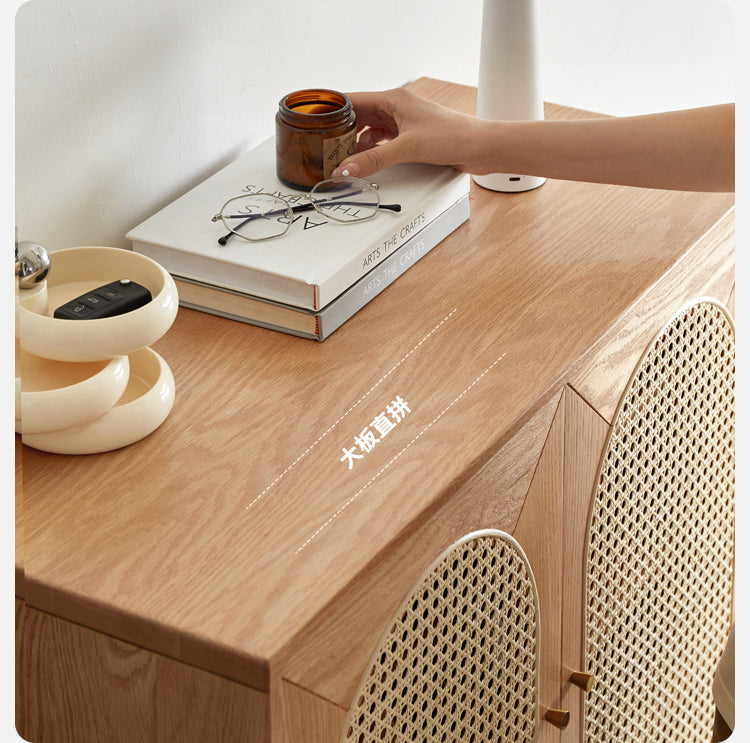 Oak Solid Wood Rattan Shoe Cabinet