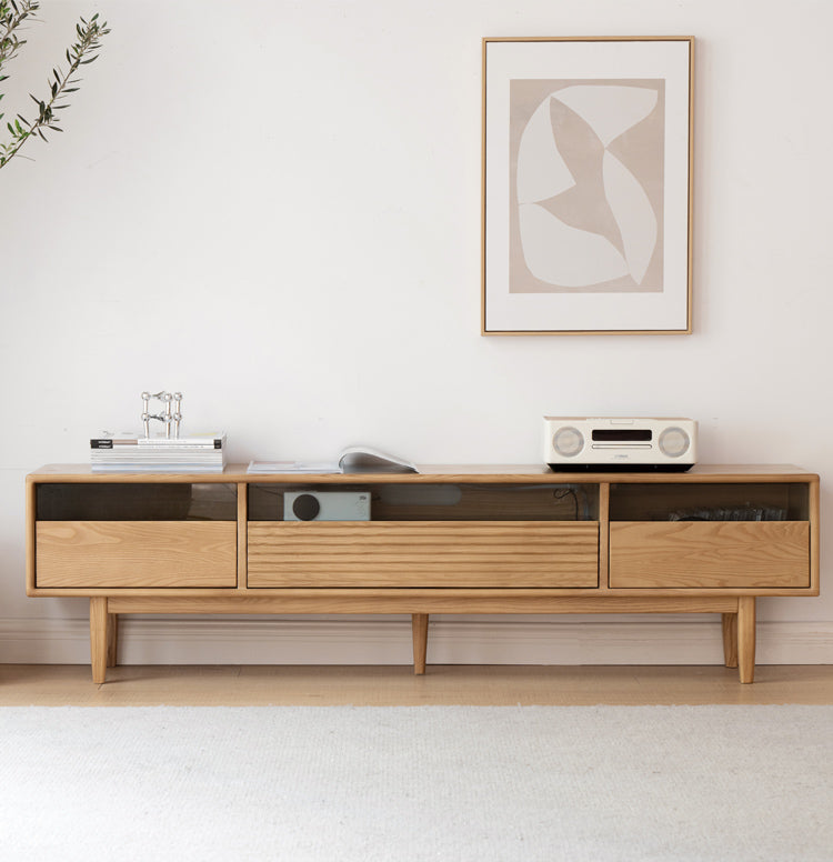 Ash Solid Wood Floor Modern Rock Board TV Cabinet.