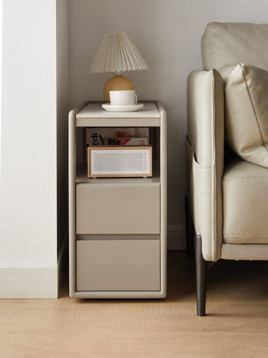Poplar Solid Wood Side Table With Rock Slab Top