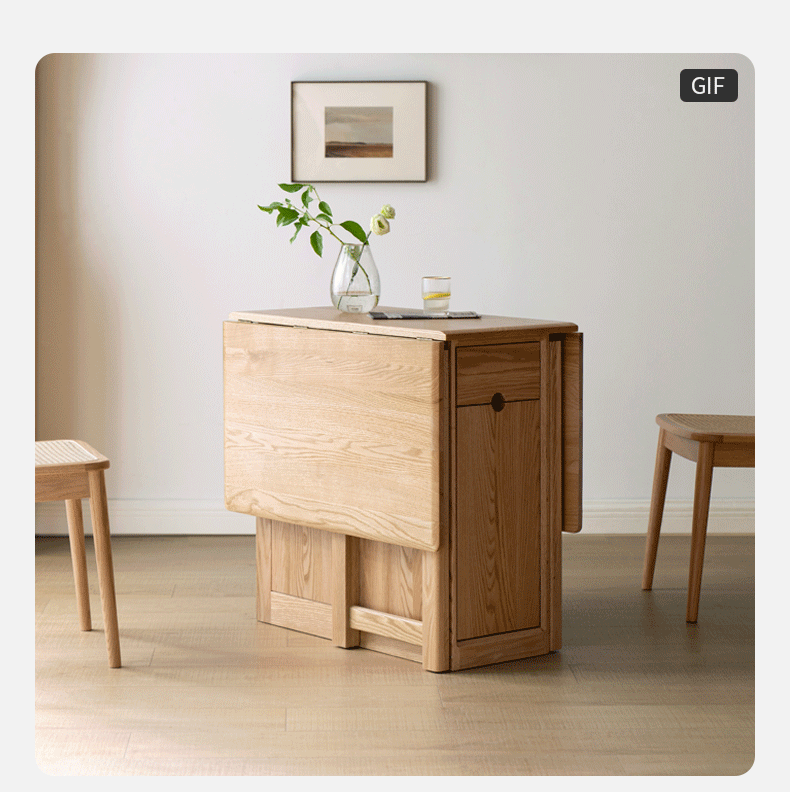 Ash, Oak Solid Wood Folding Dining Table