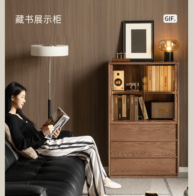 White Ash Solid Wood Side Cabinet with Italian Light Luxury Style