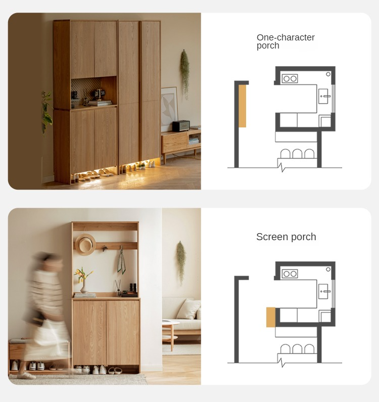 Ash, Oak Solid Wood Shoe Cabinet, Entrance Cabinet Combination Storage