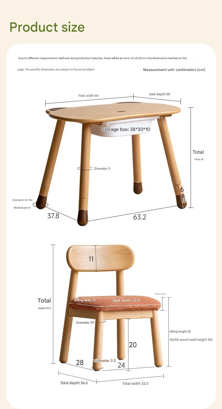 Beech Solid Wood Handmade Children's Table.