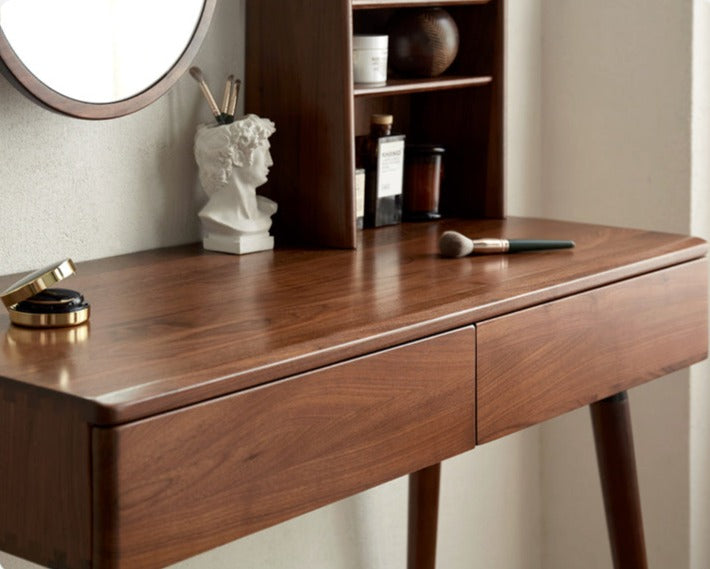 Black Walnut Solid Wood Mirror Dressing Table"