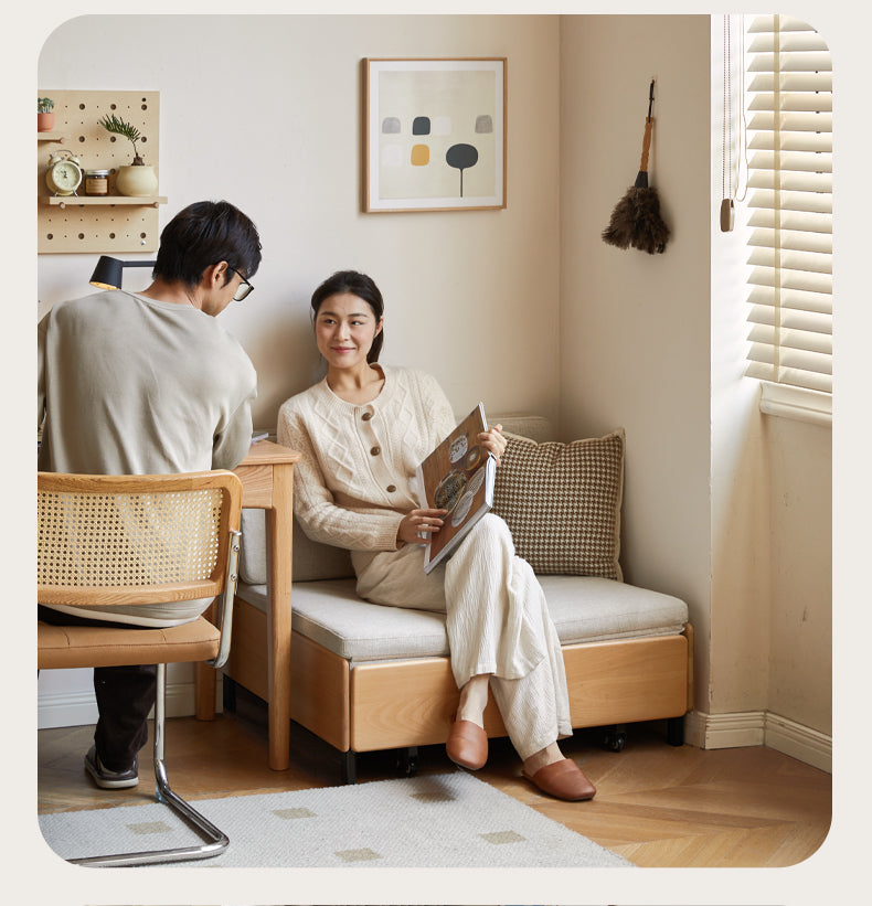 Beech Solid Wood Sofa Ull Out Retractable Single Bed.