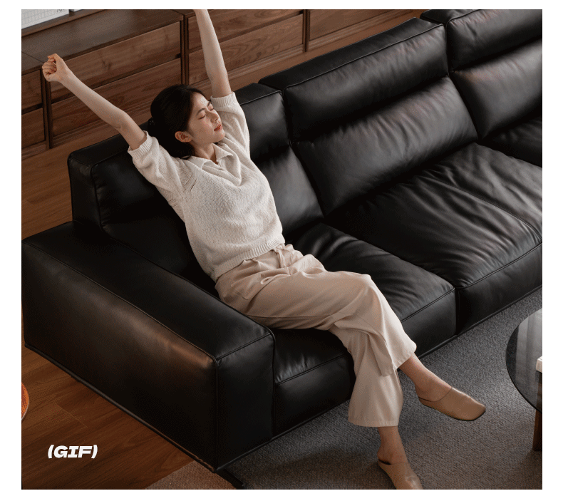 Leather High-legged Sofa Italian Minimalist Big Black Bull.