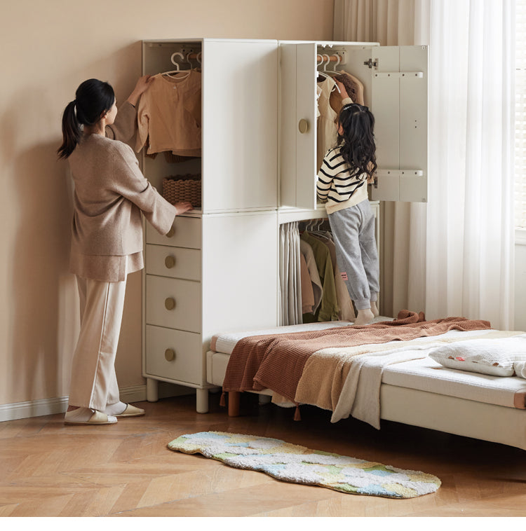 Rubber Solid Wood Children's Wardrobe Combination Storage Cabinet.