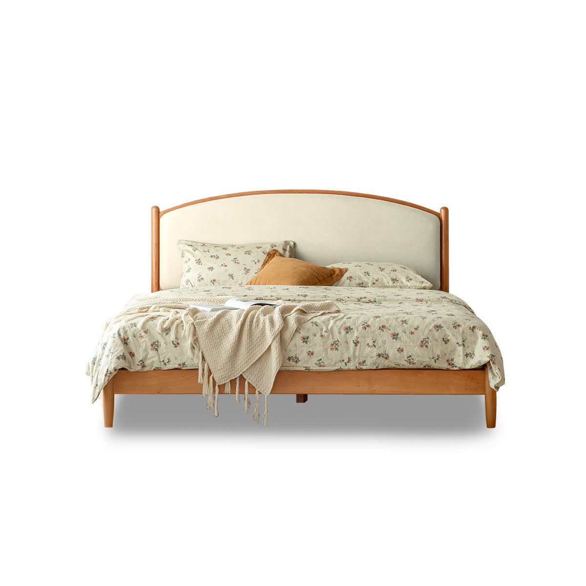 Cherry Solid Wood Bed Technology Сloth Cream Style